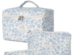 Makeup Bag,Quilted Cosmetic Bag,Large Floral Make Up Bag for Women,Cotton Makeup Bag Set,Flower Travel Toiletry Bag