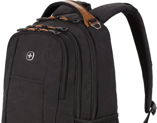 SwissGear Cecil 5505 Laptop Backpack, Black Canvas/Brown, 18-Inch