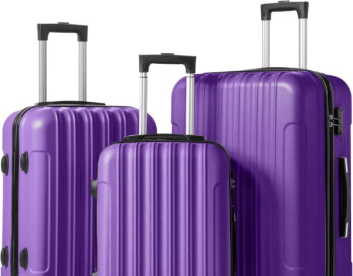 Karl home Luggage Set of 3 Hardside Carry on Suitcase Sets with Spinner Wheels & TSA lock, Portable Lightweight ABS Luggages for Travel, Business – Purple (20/24/28)