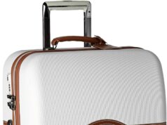 DELSEY PARIS Chatelet Hard+ Hardside Luggage with Spinner Wheels, Champagne White, Checked-Medium 24 Inch
