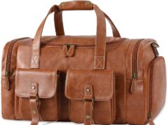 Zeroway PU Leather Travel Duffel Bag with Shoe Pouch Large Carry on Bag Waterproof Weekender Overnight Bag for Men Women Brown