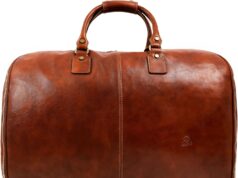 Leather Garment Bag Travel Duffel Bag for Suits and Dresses Carry-on Suitcase for Clothes Protection – Time Resistance (Cognac)