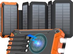 GOODaaa Solar Power Bank Wireless Charger 36800mAh Solar Charger with Five Solar Panels Built-in Four Cable Five Outputs Portable Power Bank for Cell Phone with Dual Flashlights, Carabiner