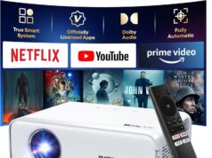 EAZZE D1 Smart Projector with WiFi and Bluetooth, Netflix-Officially-Licensed, Auto Focus & Keystone, DoIby Audio, Zoom, Native 1080P Movie, Portable Outdoor Mini Projector, White