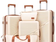 Luggage Sets 5 Piece Suitcases with Wheels, Suitcase Set ABS Hard Case Luggage with TSA Lock Spinner Wheels Durable Travel Luggage(White, 5-Piece Set(20″/24″/28″))