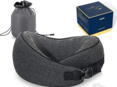 MLVOC Travel Pillow 100% Pure Memory Foam Neck Pillow, Comfortable & Breathable Cover, Machine Washable, Airplane Travel Kit with 3D Contoured Eye Masks, Earplugs, and Luxury Bag, Standard (Multi)