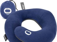 BCOZZY Neck Pillow for Travel Provides Double Support to The Head, Neck, and Chin in Any Sleeping Position on Flights, Car, and at Home, Comfortable Airplane Travel Pillow, Large, Navy