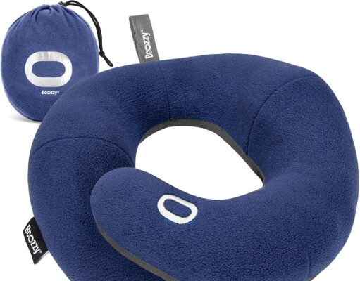 BCOZZY Neck Pillow for Travel Provides Double Support to The Head, Neck, and Chin in Any Sleeping Position on Flights, Car, and at Home, Comfortable Airplane Travel Pillow, Large, Navy