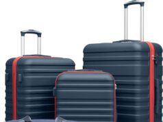 Coolife Suitcase Set 3 Piece Luggage Set Carry On Hardside Luggage with TSA Lock Spinner Wheels (Navy+Red, 5 piece set)