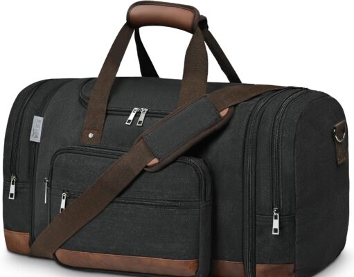 Wolhbege Duffle Bag for Travel,Mens Travel Bag & Carry On Bag for Men with Expandable Design and Luggage Sleeve –Duffel Bag for Gym, Weekender, Overnight Trips Black