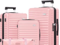 SHOWKOO Luggage Sets 3 Piece Hardside Expandable Suitcase with Double Spinner Wheels Tsa Lock, (Pink, 5 piece set)