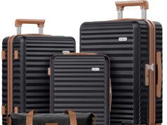 SHOWKOO Luggage Sets 3 Piece Hardside Expandable Suitcase with Double Spinner Wheels Tsa Lock, (Black, 5 piece set)