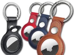 Eusty Air Tag Keychain for Apple Airtags Holder, 4 Pack Protective Leather Case Tracker Cover with Airtag Key Ring Compatible New AirTag Dog Collar (Multi-Color)