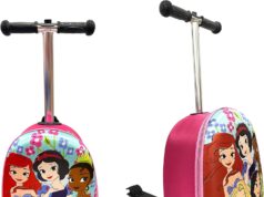 Disney Princess Kids 19” Suitcase Scooter – Boys and Girls Magical Carry-on Luggage with LED Light Up Wheels, Waterproof Hard Shell, Retractable Handle, and Lightweight Foldable Ride-On Travel Bag
