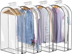Clear Garment Bag For Hanging Clothes- 4 Pack 10” Gusseted Suit Bags For Closet Storage, Plastic Clothes Storage Bag For Suit Coat Dress, fur, Closet Cover For Open Closet