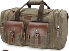 Wildroad Duffle Bag for Travel, 50L Waterproof Waxed Canvas Genuine Leather Weekender Overnight Bag Vintage Travel Hand Bag Carry on Bag