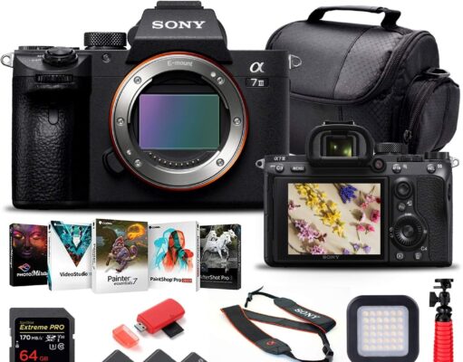 Sony Alpha a7 III Mirrorless Digital Camera (Body Only) (ILCE7M3/B) + 64GB Memory Card + 2 x NP-FZ-100 Battery + Corel Photo Software + Case + Card Reader + LED Light + More (Renewed)