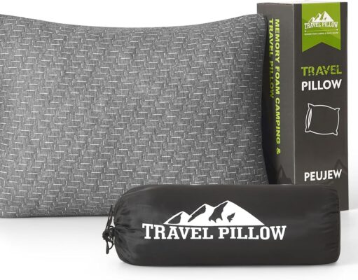 Small Shredded Memory Foam Pillow, Camping Pillow Travel Pillow – Compressible Medium Firm, Breathable Cover, Ideal Backpacking Hiking, Airplane and Car