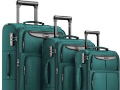 SHOWKOO Luggage Sets 3 Piece Softside Expandable Lightweight Durable Suitcase Sets Double Spinner Wheels TSA Lock Dark Green (20in/24in/28in)