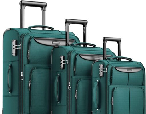 SHOWKOO Luggage Sets 3 Piece Softside Expandable Lightweight Durable Suitcase Sets Double Spinner Wheels TSA Lock Dark Green (20in/24in/28in)