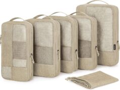 BAGSMART Compression Packing Cubes for Travel, 6 Set Travel Packing Cubes for Carry on Suitcases, Compression Travel Cubes & Suitcase Organizer for Packing with Shoe Bag Khaki