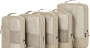 BAGSMART Compression Packing Cubes for Travel, 6 Set Travel Packing Cubes for Carry on Suitcases, Compression Travel Cubes & Suitcase Organizer for Packing with Shoe Bag Khaki