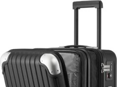 LEVEL8 Grace Hardside Carry On Luggage with Front Compartment, 20 Inch Expandable Suitcases with Wheels, Lightweight Carry On Suitcase for Airplane, Tsa Lock Approved, Black, 20-Inch