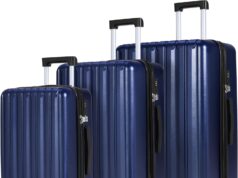 SHOWKOO Luggage Sets 3 Piece 100% PC Ultra Tough Hardside Expandable Suitcases Sets with TSA Lock Double Spinner Wheels (20in/24in/28in, Blue