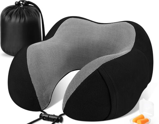 CloudBliss Travel Pillow Premium Memory Foam, Comfortable & Supportive Neck Pillow, Sleeping Neck Pillows for Travel, Airplane Pillow for Sleeping Airplane, Car, Office and Home(Black)