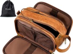 Elviros Travel Toiletry Bag for Men,Large Shaving Dopp Kit Water-resistant Bathroom Toiletries Organizer PU Leather Cosmetic Bags