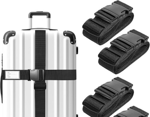 Luggage Straps for Suitcases TSA Approved, 4 Pack Adjustable Suitcase Straps for Luggage with Name Card Luggage Belt Strap Travel Belt for Luggage – Black