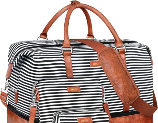 IBFUN Weekender Bags for Women, 21″ Weekender Travel Bag, Travel Duffle Bag with Shoe Compartment Carry on Overnight Duffel Bag for Weekend Travel Business Trip, 3PCS