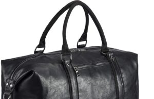 Leather Travel Bag with Shoe Pouch,Weekender Overnight Bag Waterproof Leather Large Carry On Bag Travel Tote Duffel Bag
