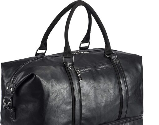 Leather Travel Bag with Shoe Pouch,Weekender Overnight Bag Waterproof Leather Large Carry On Bag Travel Tote Duffel Bag