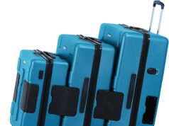 Tach V3.1 Hard Shell 3 Piece Luggage Set – 22, 24 & 28 inch Luggage | Carry On, Medium & Large Checked Suitcases | Patented Built-In Connecting System | Rolling Suitcase Links 6 Bags (Blue)