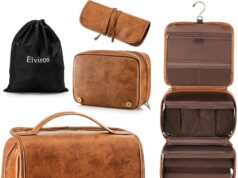 Elviros Toiletry Bag Hanging Travel Organizer for Men and Women, 3 in 1 Multifunctional Large Makeup Cosmetic Case for Toiletries Accessories, Water-resistant PU Leather Bathroom Dopp Kit Shaving Bag