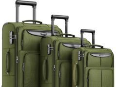 SHOWKOO Luggage Sets 3 Piece Softside Expandable Lightweight Durable Suitcase Sets Double Spinner Wheels TSA Lock Olive Green (20in/24in/28in)