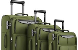 SHOWKOO Luggage Sets 3 Piece Softside Expandable Lightweight Durable Suitcase Sets Double Spinner Wheels TSA Lock Olive Green (20in/24in/28in)