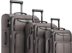 SHOWKOO Luggage Sets 3 Piece Softside Expandable Lightweight Durable Suitcase Sets Double Spinner Wheels TSA Lock Light Coffee (20in/24in/28in)