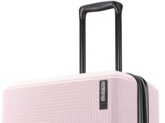 American Tourister Stratum XLT Expandable Hardside Luggage with Spinner Wheels, Pink Blush, Checked-Medium 24-Inch