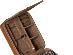 ROTHWELL 5 Watch Travel Case Storage Organizer for 5 Watches | Tough Portable Protection w/Zipper Fits All Wristwatches & Smart Watches Up to 50mm (Tan/Brown)