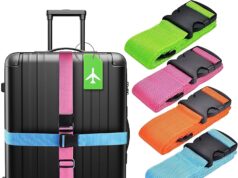 Luggage Straps 8Pack TSA Approved Adjustable Suitcase Belts Travel Packing Belt with Buckle Closure Baggage Security Straps 4 Colors + 4 Luggage Tags