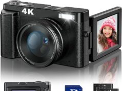 4K Digital Camera for Photography and Video Autofocus Anti-Shake, 48MP Vlogging Camera with SD Card, 3” 180° Flip Screen Compact Camera with Flash, 16X Digital Zoom Travel Camera (2 Batteries)