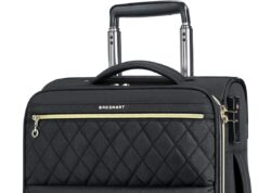 BAGSMART Underseater Carry On Luggage Airline Approved with Spinner Wheels, 16 Inch Luggage with TSA Lock, Overnight Rolling Softside Suitcases for Women, Black