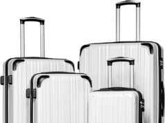 Coolife Luggage Expandable 5 Piece Sets PC+ABS Spinner Suitcase 20 inch 24 inch 28 inch (white grid new)