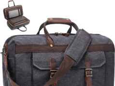 Duffle Bag for Men Waterproof Genuine Leather Canvas Travel Duffel Bags for Women Overnight Weekender Bag for Traveling, Black