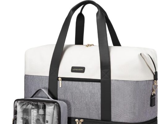 LOVEVOOK Weekender Bag, Large Travel Duffel Bag for Women with 2 Packing Cubes, Carry on Overnight Bag with Shoe Compartment, Mom Hospital Bags for Labor and Delivery