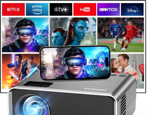 FUDONI Projector with WiFi and Bluetooth, Upgraded 5G Portable Projectors 4K Supported Native 1080P 12000L, Outdoor LED Movie Projector for Home Theater, Compatible w/iOS Android Phone/TV Stick/Laptop