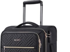 BAGSMART Underseat Carry On luggage Airline approved, 16-inch Softside Underseater Travel Suitcase with Spinner Wheels Lightweight Overnight Bag Small Rolling Carry-on for Women Men Weekender,Black