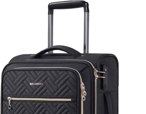 BAGSMART Underseat Carry On luggage Airline approved, 16-inch Softside Underseater Travel Suitcase with Spinner Wheels Lightweight Overnight Bag Small Rolling Carry-on for Women Men Weekender,Black